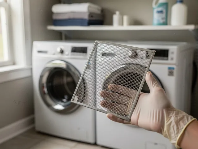 Strongsville Dryer Vent Cleaning specialist performing detailed lint trap cleaning service in Strongsville