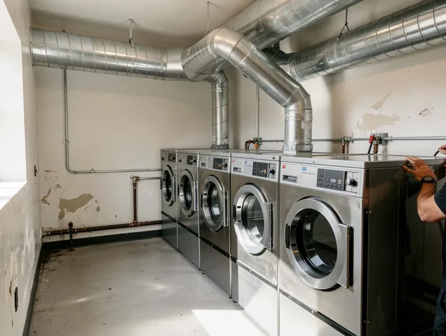 Strongsville Dryer Vent Cleaning team performing large-scale commercial dryer vent cleaning in Strongsville