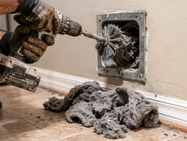 Certified Strongsville Dryer Vent Cleaning technician performing dryer vent cleaning in Strongsville